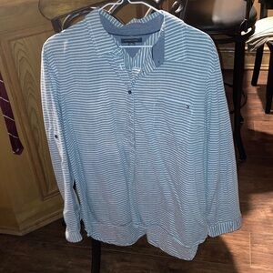 Tommy Hilfiger Light Blue & White Striped Polo-Style Button Shirt